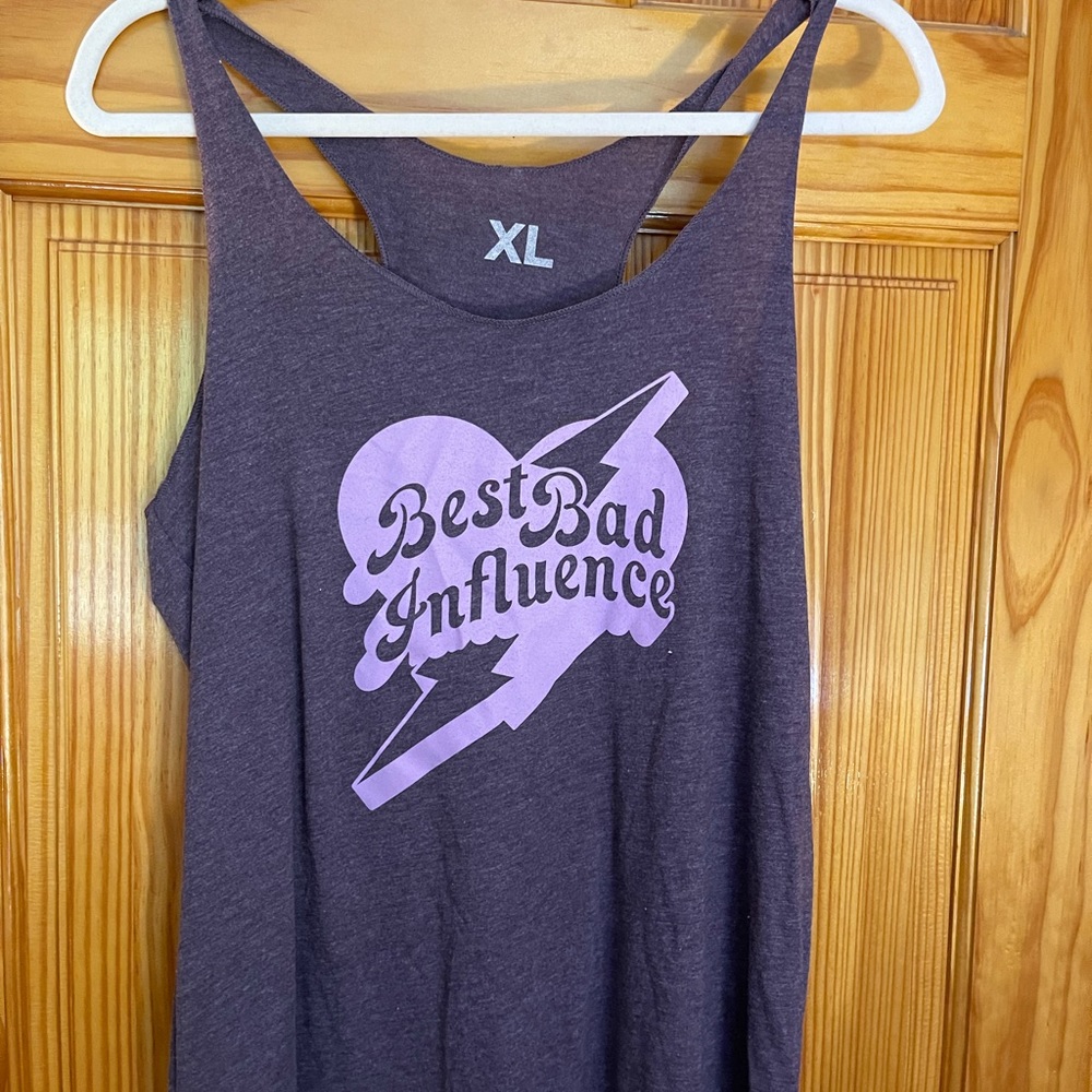 “Best bad influence” graphic racerback tank top size XL